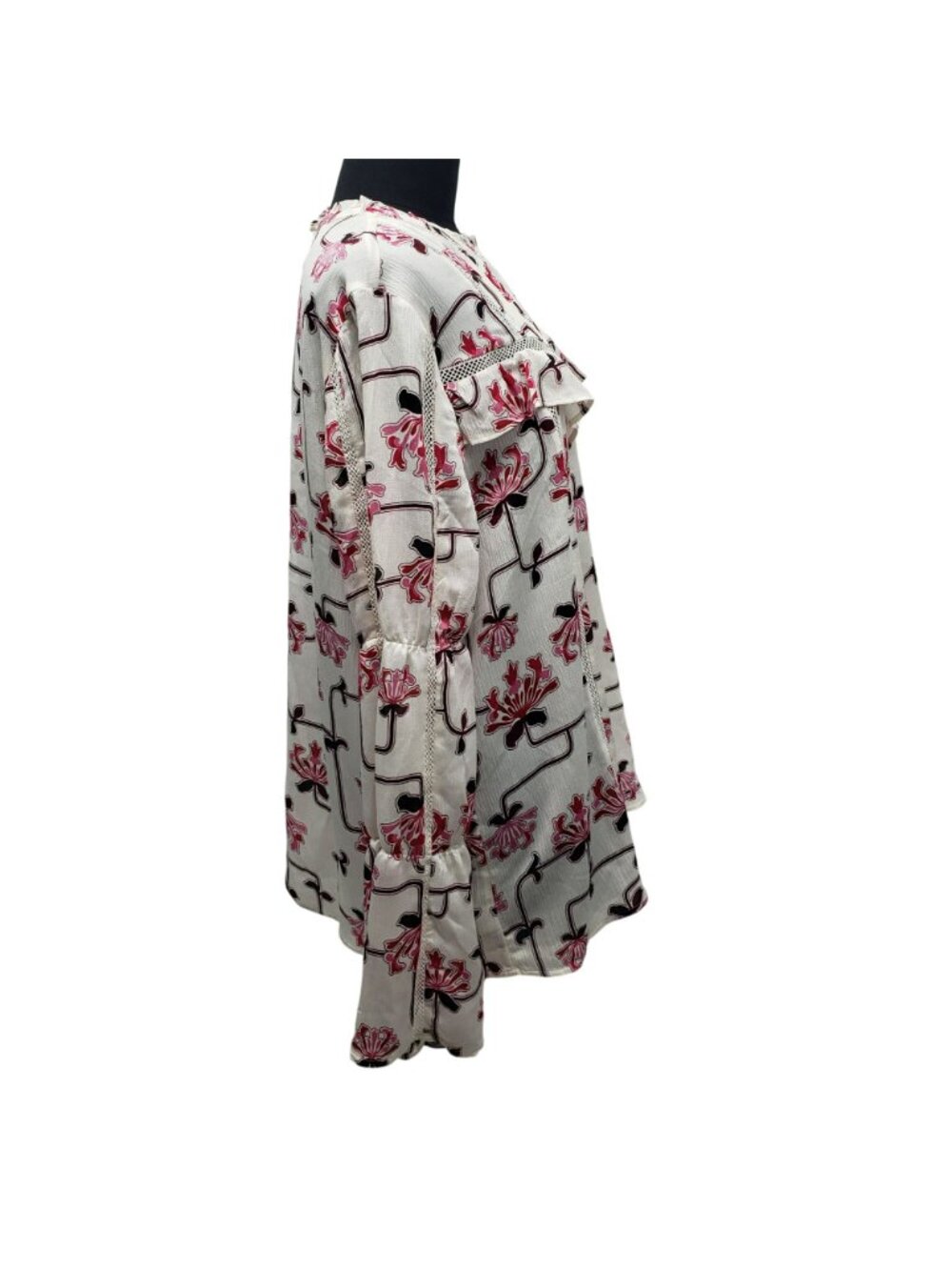 NEW Ann Taylor White Pink Floral Round Neck Boho Blouse Office Pretty Modest - Picture 8 of 13